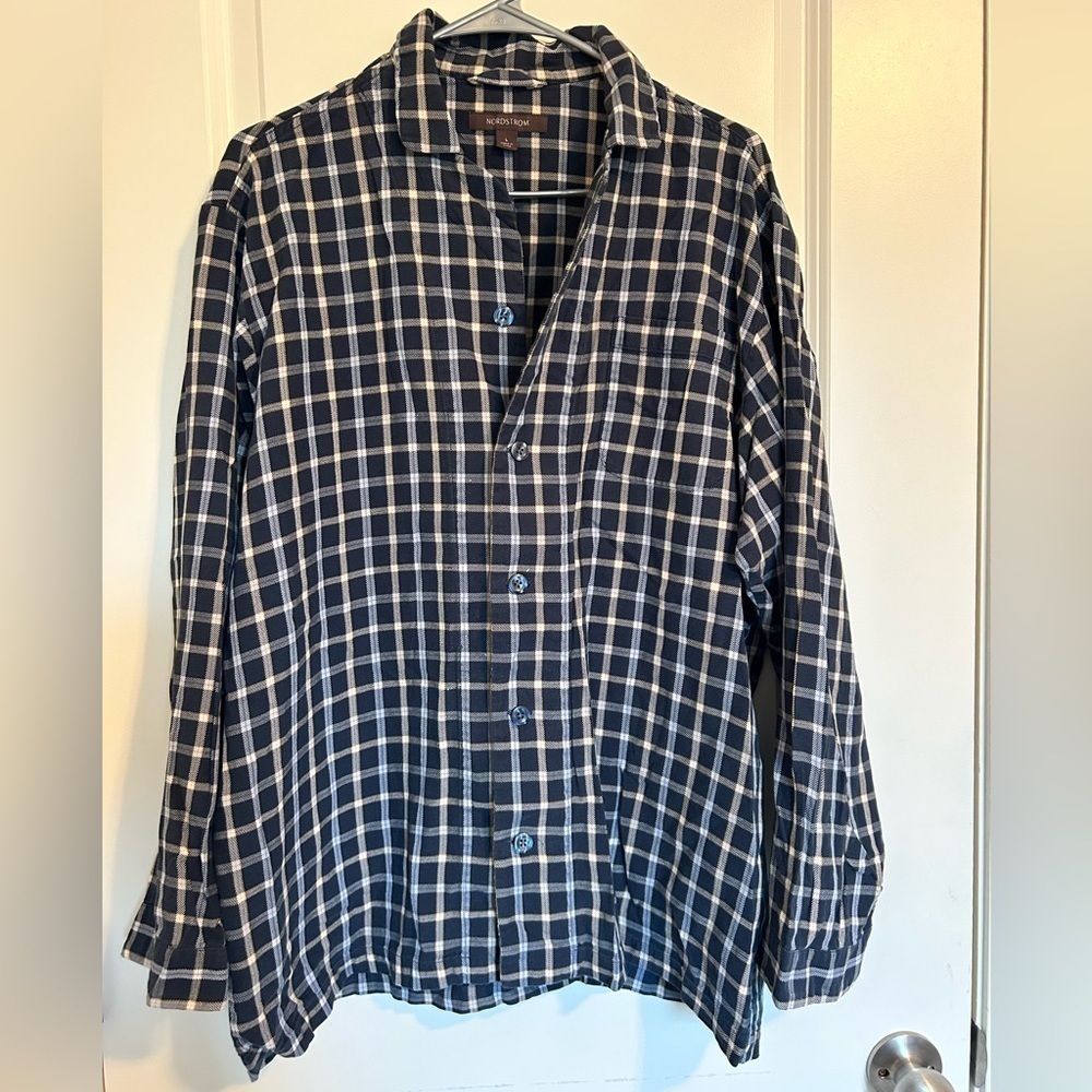 Nordstrom blue and white checkered button down shirt